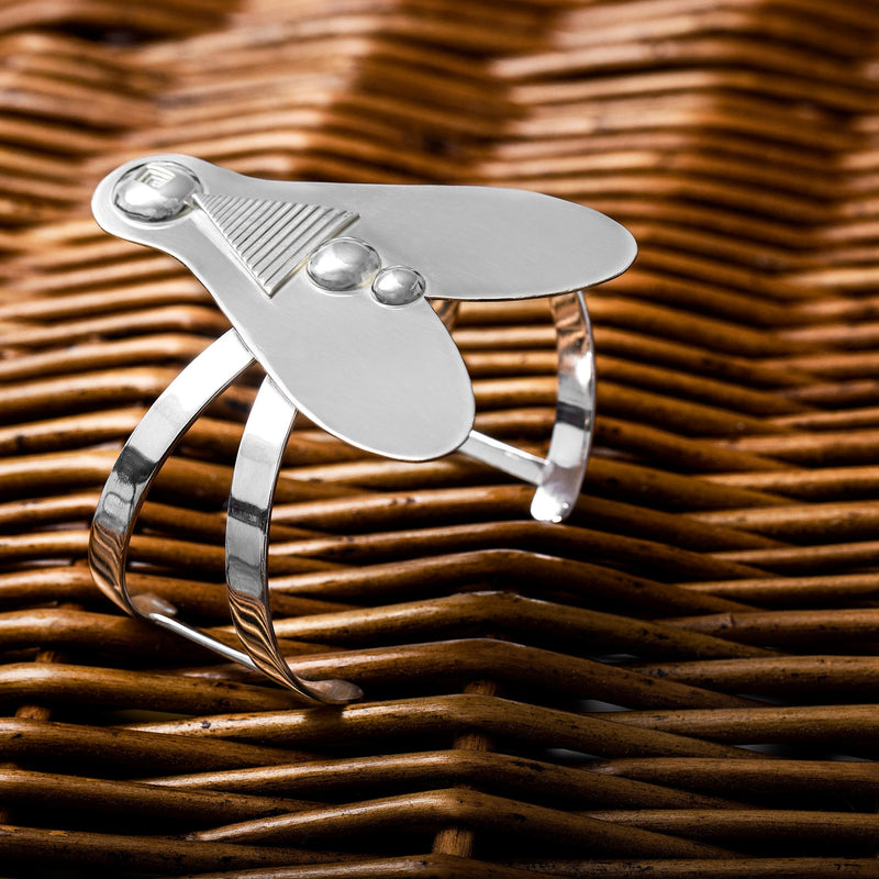 The Fly Of Honour Cuff Bracelet in Recycled silver. Ferunas sustainable jewellery. Full view.