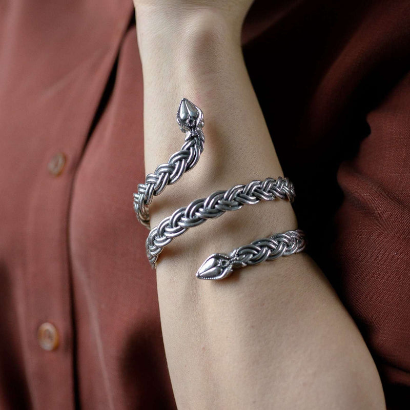 ‘Magestic cuff bracelet in recycled silver, serpent design, the Wise One collection.’