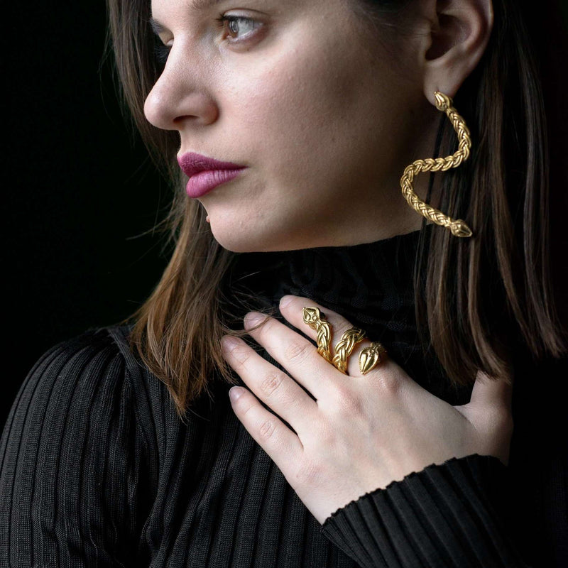 ‘Ferunas serpent ring in sterling silver, gold plated, the Wise One collection.’